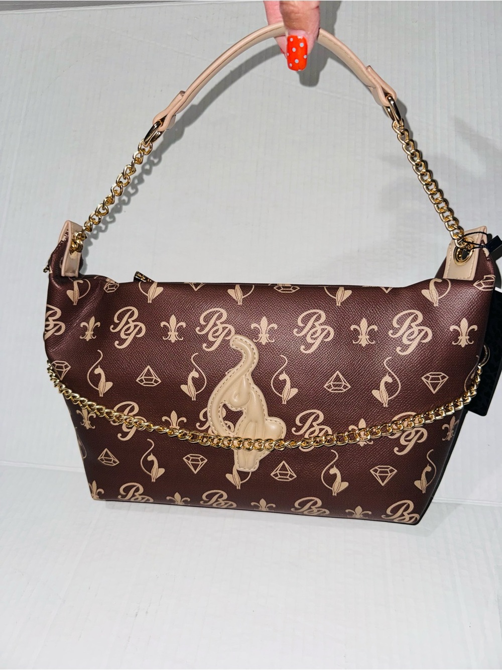 Baby Phat Brown and beige Print chain accent shoulder bag BNWT